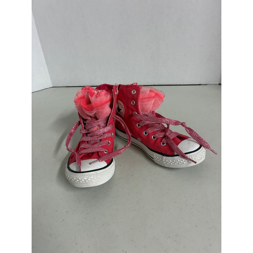 Converse Chuck Taylor‎ All Star Pink Tulle Ruffle Glitter Lace High Top Kids 13